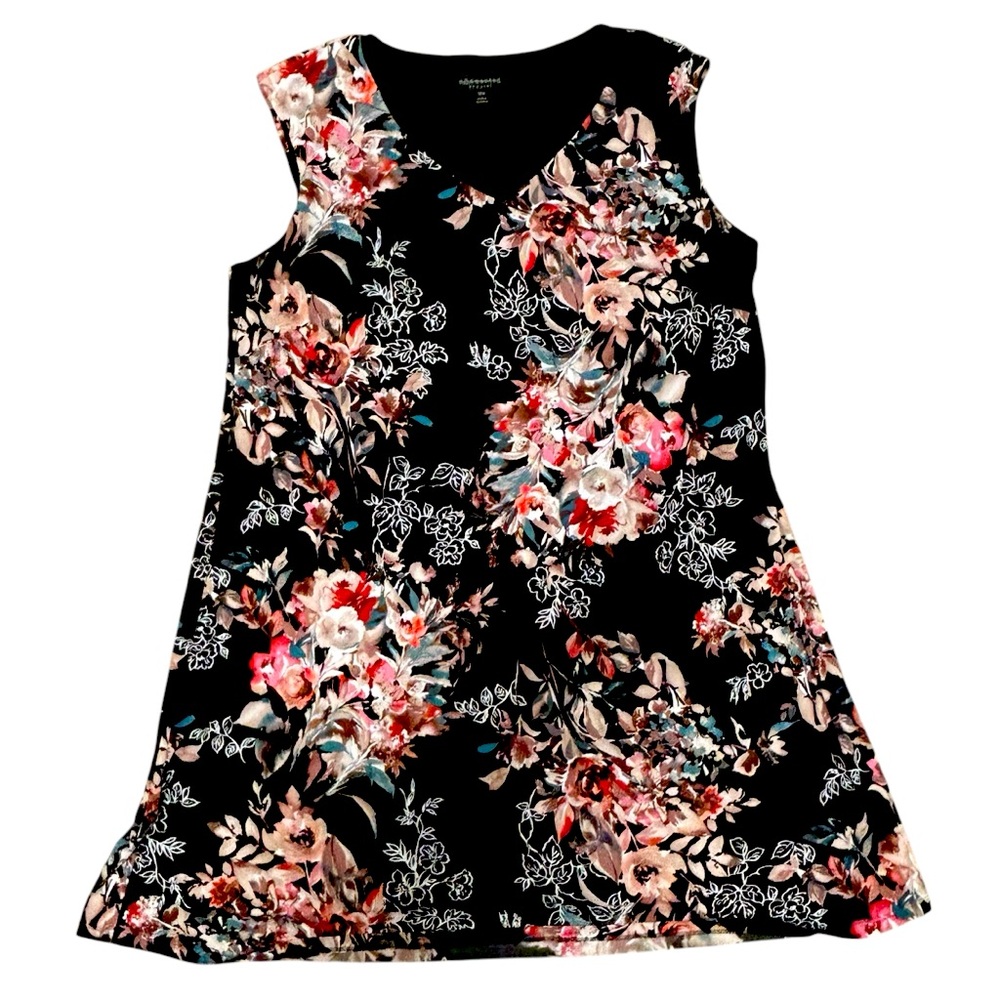 Connected Apparel Womenβs 18W Plus Dress Black Floral EUC